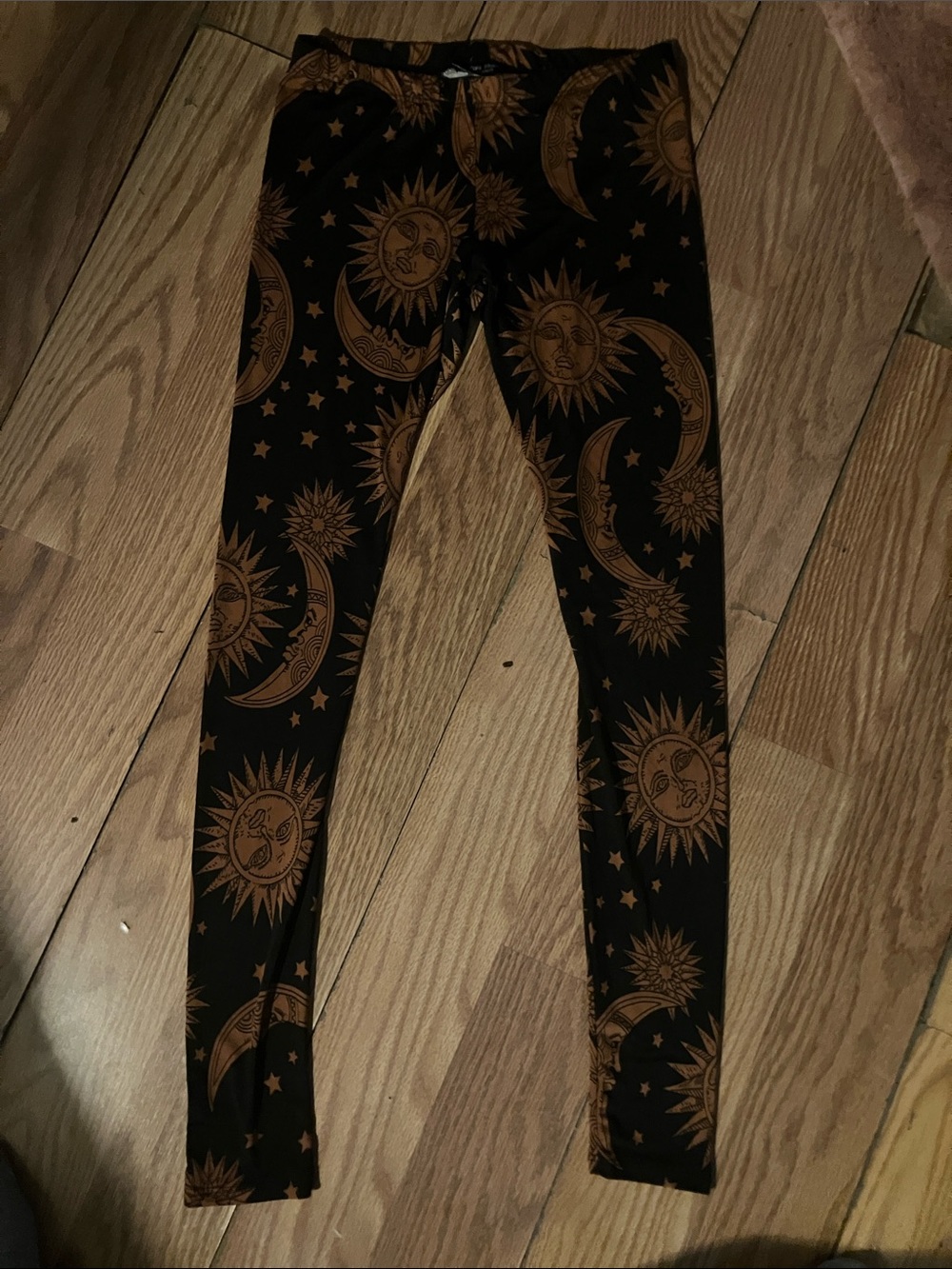 See You Monday Black Leggings with Gold Celestial Print